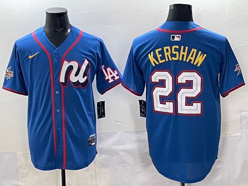 Men 2025 Los Angeles Dodgers #22 Kershaw Blue All star Nike MLB Jersey style 01